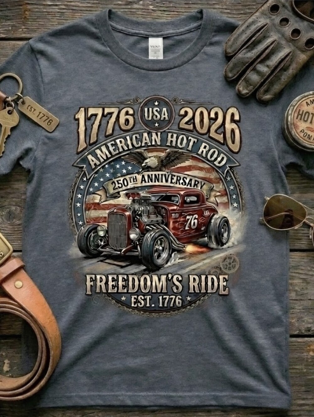 American Hot Rod 250th Anniversary Tee • 1776 USA 2026 Eagle Shirt • Patriotic - Picture 10 of 16
